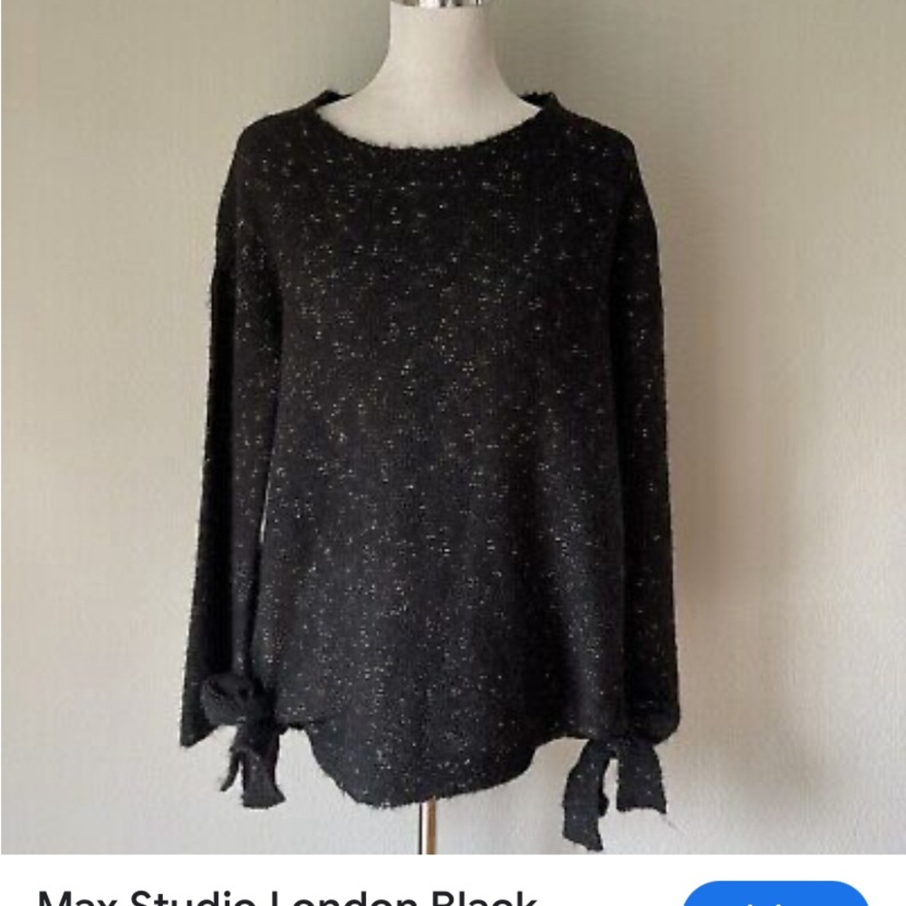 Max studio knit top tie sleeve L grey color